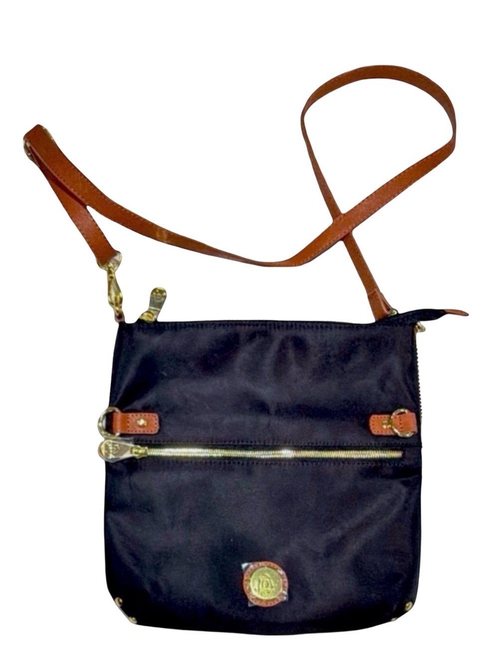 Joy Mangano Black Nylon Crossbody Bag | Gold Hardware | Organizer | NWOT